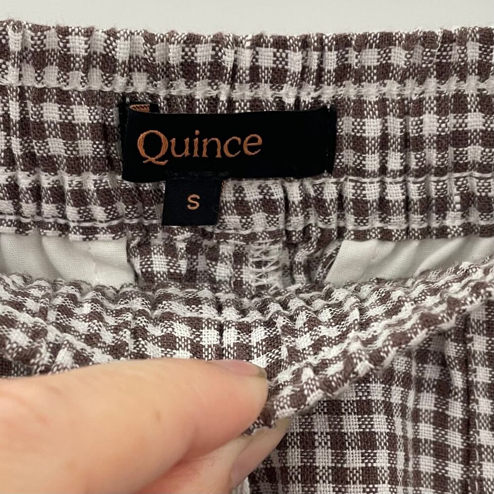 Quince 100% European Linen Shorts Taupe Brown Gingham S - Picture 6 of 10
